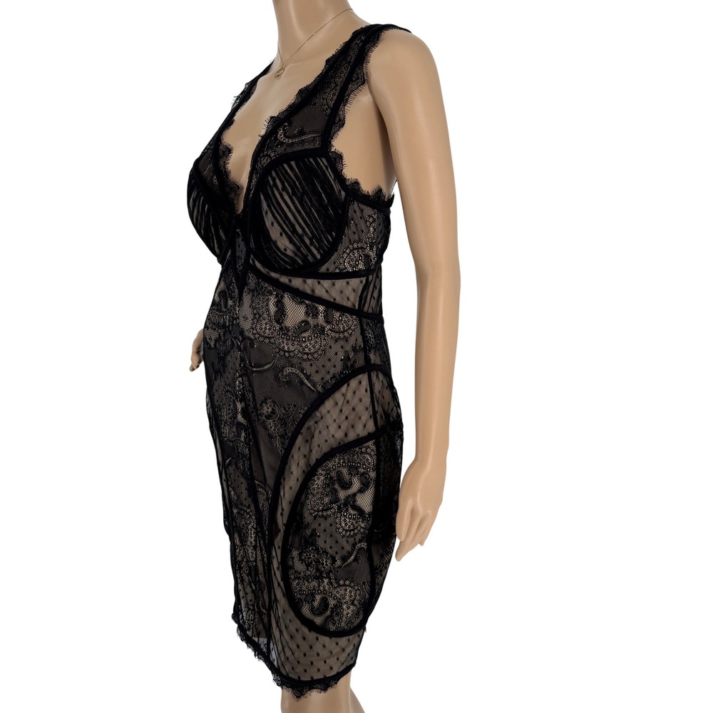 bebe Black Sheer Lace Midi Dress - Picture 4 of 16